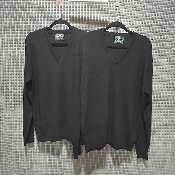 (2) Jantzen SOFT Mens Sweaters SzLg Lot VTG Black Navy Blue Career Casual Staple - Picture 1 of 16